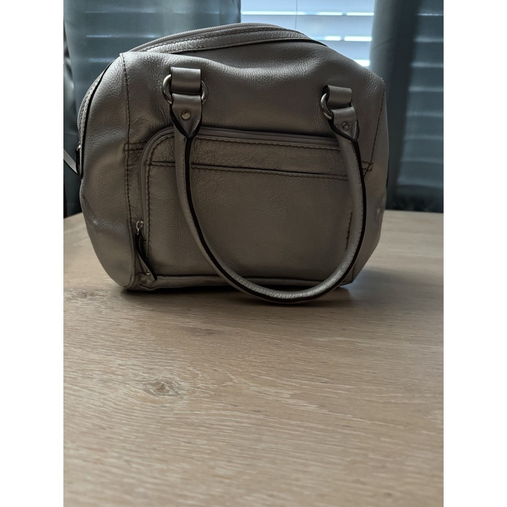 Tignanello Handbag Satchel Silver Leather Multi Pocket Organizer Shoulder‎ Bag